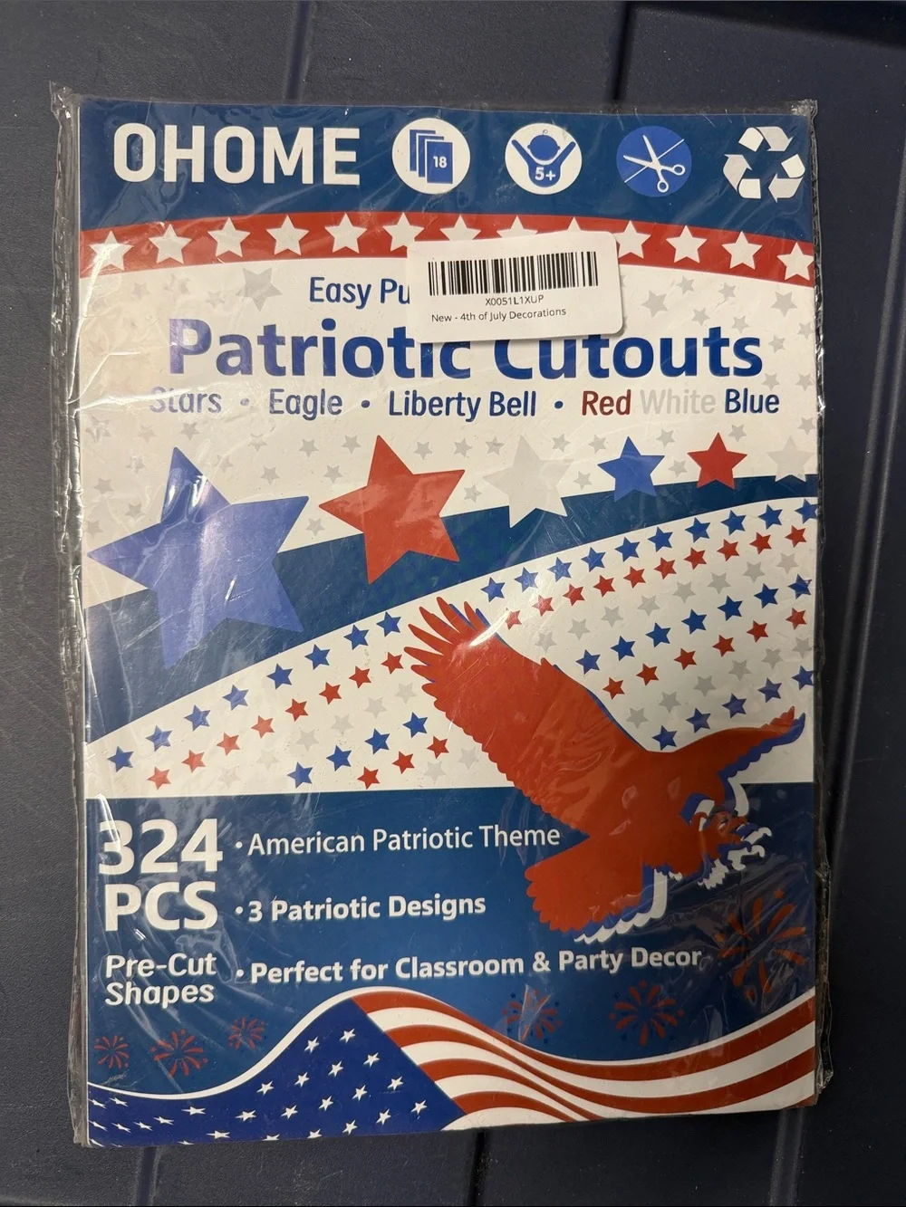 Patriotic Cutouts - Red, White & Blue Party Decorations 324 pieces 3 designs new